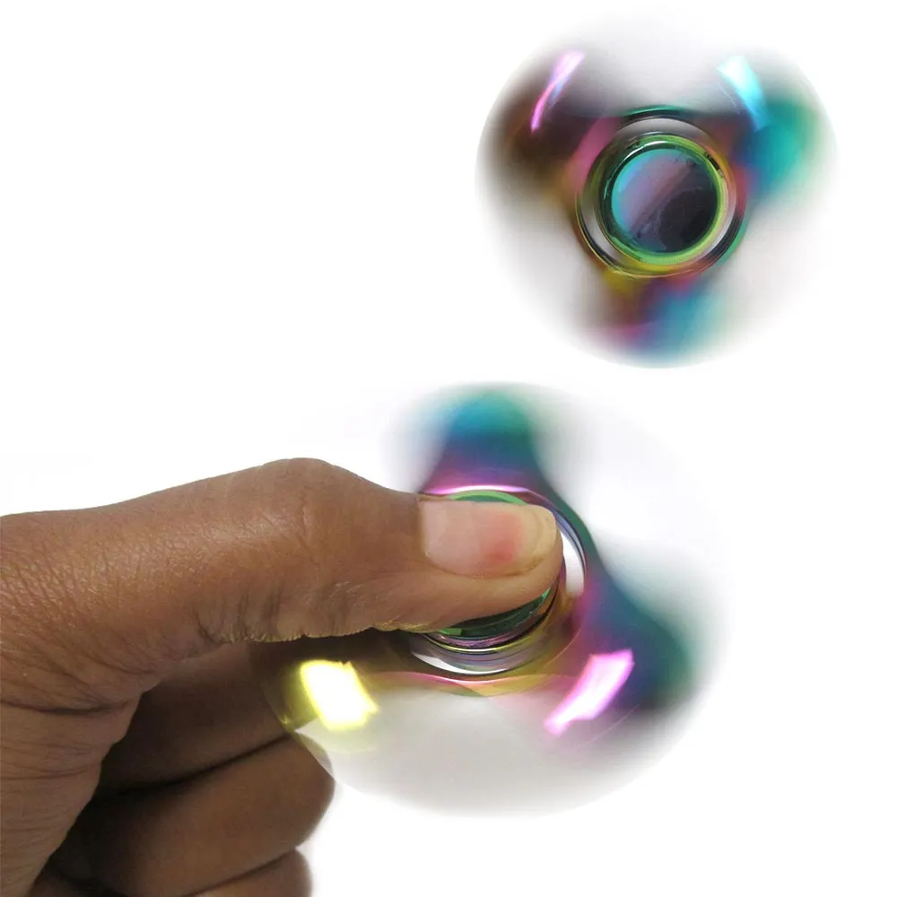 1 Metal Gyro Tri-Spinner Fidget Quality EDC Finger Spinner Focus ADHD Rainbow