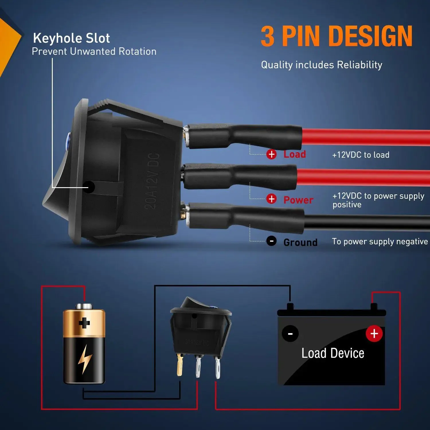 8Pcs 12V 20A Round Toggle LED Switch With Wires