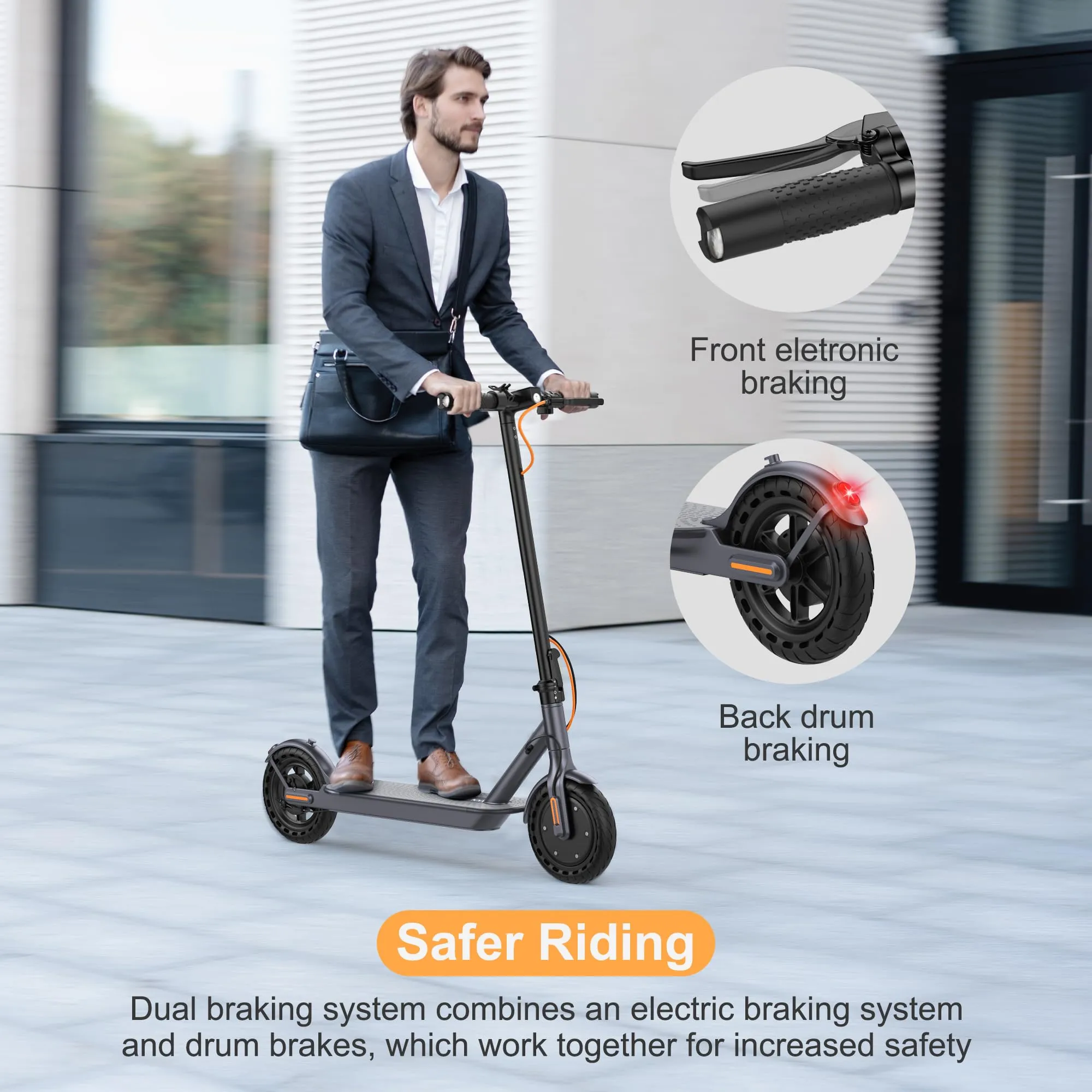 Electric Scooter, Powerful 350W Motor, 21Miles Long Range, Top Speed 19 MPH, 8.5" Solid Tires, Cruise Control, E Scooter for Adults and Teens (350W-20Miles-Orange)