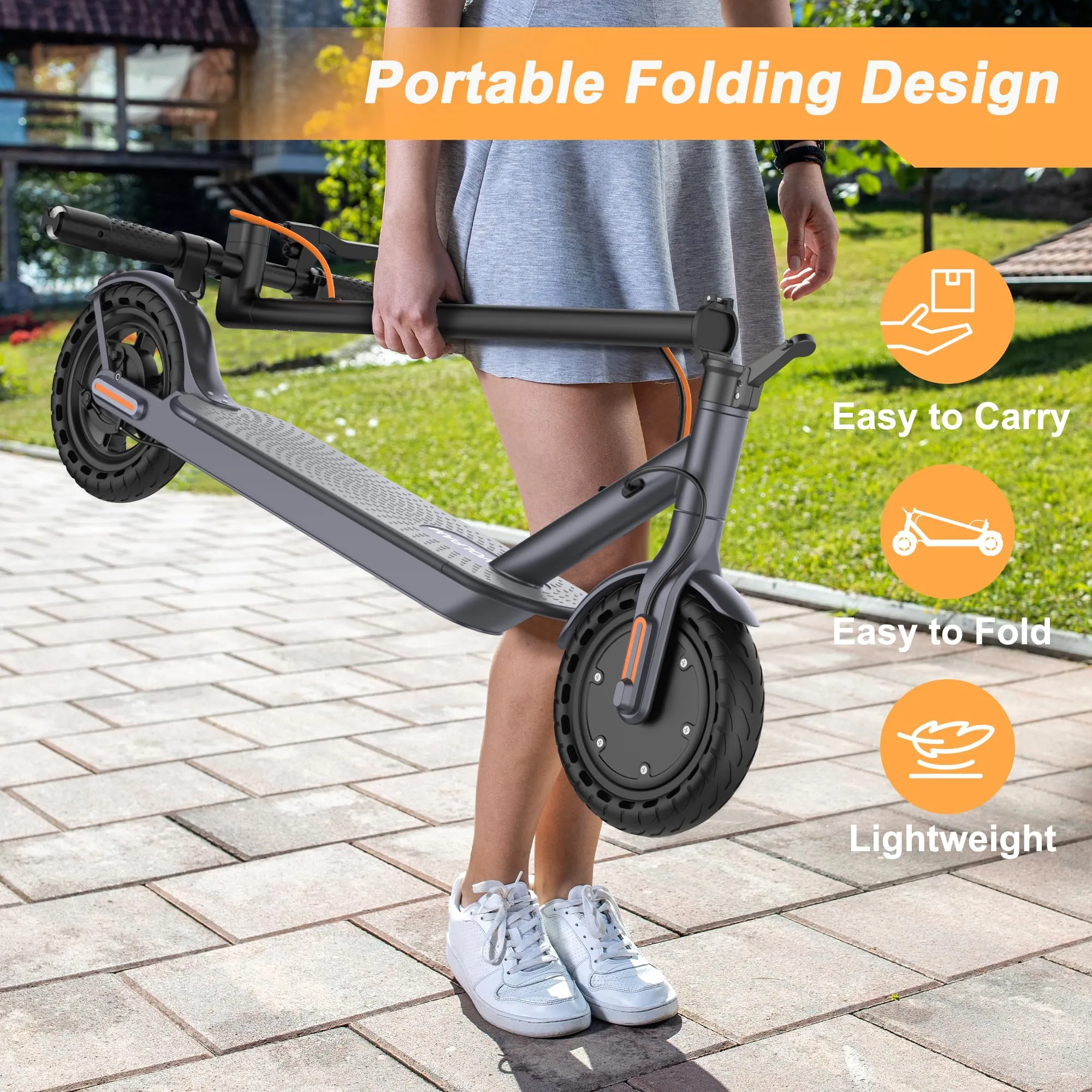 Electric Scooter, Powerful 350W Motor, 21Miles Long Range, Top Speed 19 MPH, 8.5" Solid Tires, Cruise Control, E Scooter for Adults and Teens (350W-20Miles-Orange)