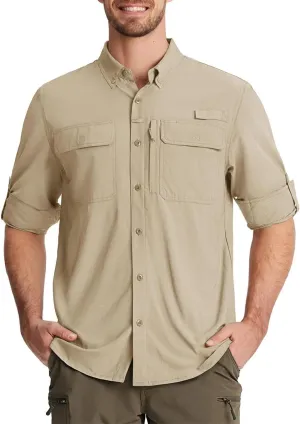 Men's Fishing Shirts Long Sleeve Quick Dry Breathable Shirts Outdoor Work UV Sun Protection Button Down Shirts