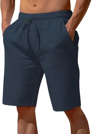 Men's Linen Shorts Casual Elastic Waist Drawstring 2025 Summer Beach Shorts