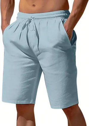 Men's Linen Shorts Casual Elastic Waist Drawstring 2025 Summer Beach Shorts