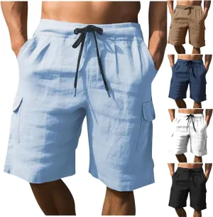 Muscularfit Mens Cotton Linen Shorts Casual Fashion Solid Drawstring Elastic Waist Shorts Summer Outdoor Vacation Beach Pants