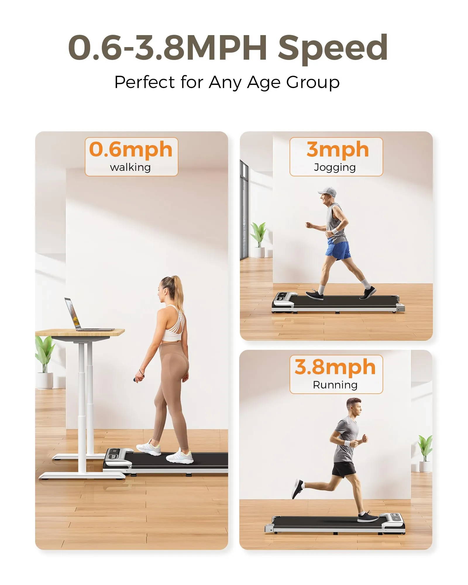 Yagud Under Desk Treadmill, Walking Pad for Home and Office, 2.5 HP Portable Walking Jogging Running Machine with Remote Control and LED Display, Sliver