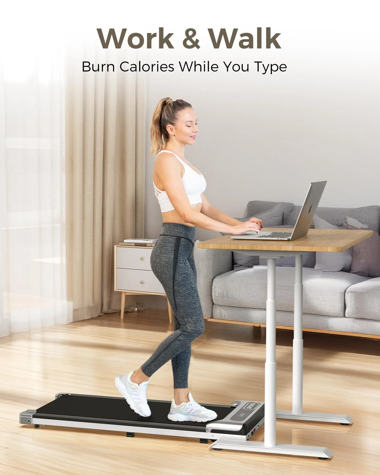 Yagud Under Desk Treadmill, Walking Pad for Home and Office, 2.5 HP Portable Walking Jogging Running Machine with Remote Control and LED Display, Sliver